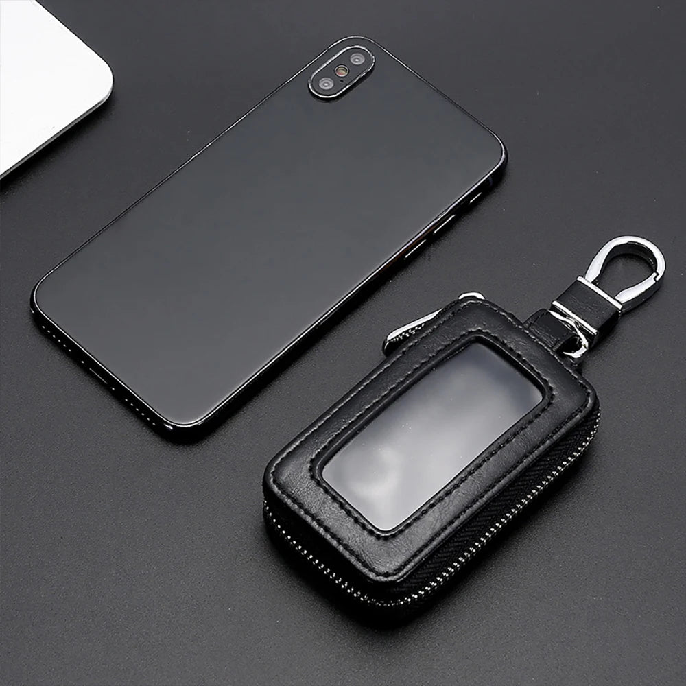 Compact Leather Key Case with Built-in Mirror
