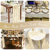 A sheer beige gauze table runner draped over a wooden table in a rustic boho style setting.