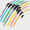 A collection of colorful frameless windshield wiper blades in various shades including purple, blue, green, yellow, and pink.