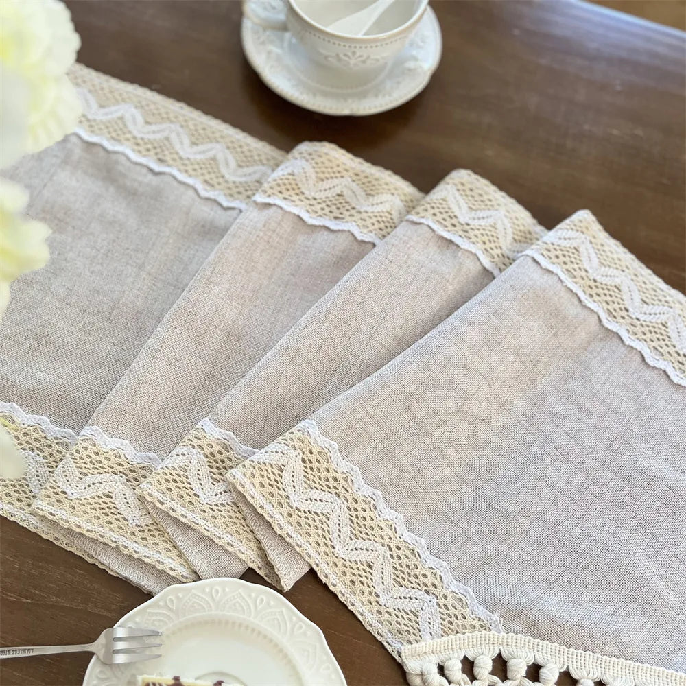 Handcrafted Macrame Lace Table Runner with Tassels – Beige