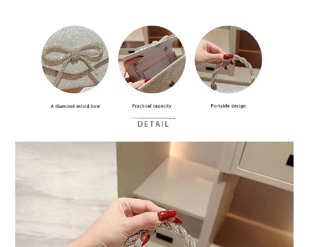 Crystal Bowknot Evening Clutch with Chain Strap