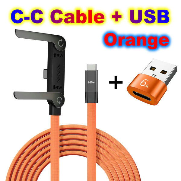 Flat USB-C Fast-Charging Cable with Foldable Phone Stand