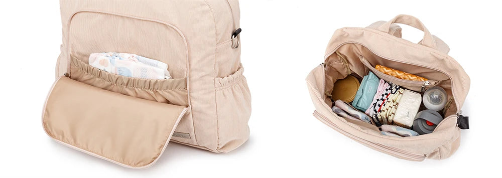Soft Corduroy Diaper Backpack with Large Capacity