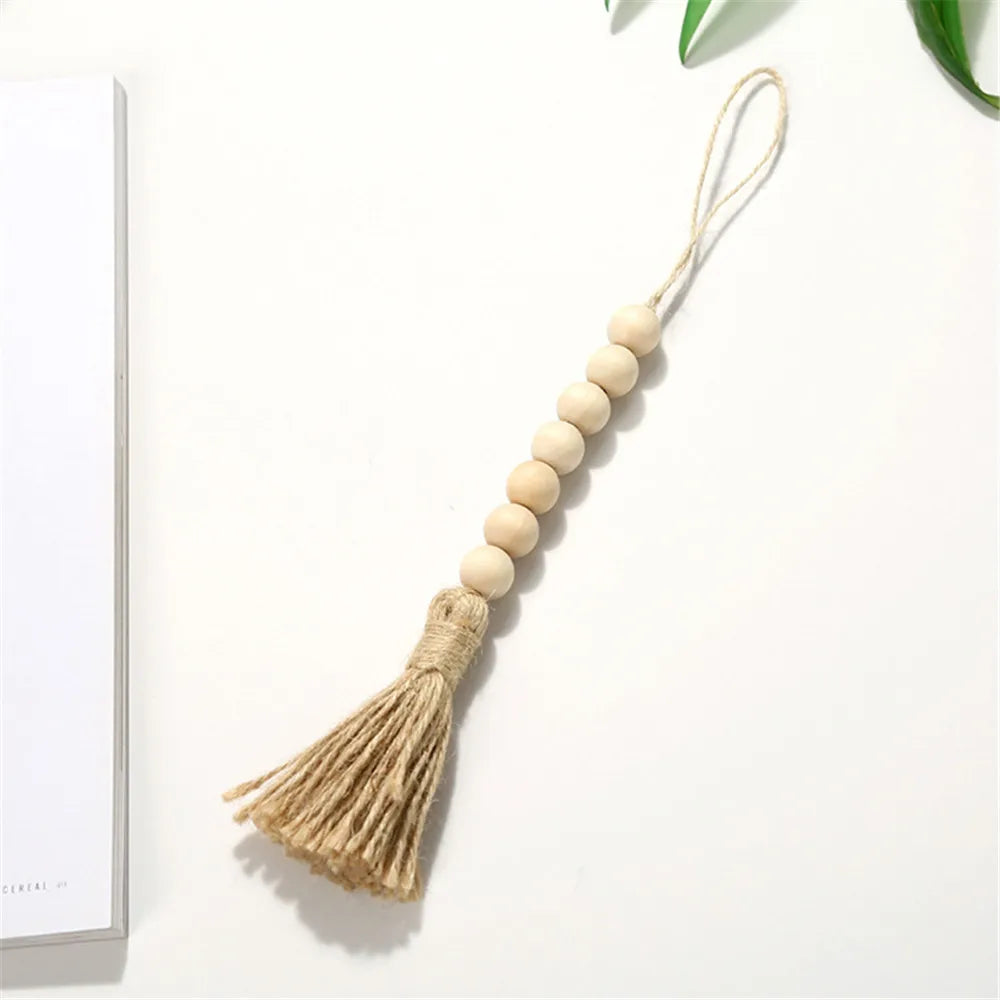 Handcrafted Natural Wood Bead Garland with Tassels for Boho & Farmhouse Decor