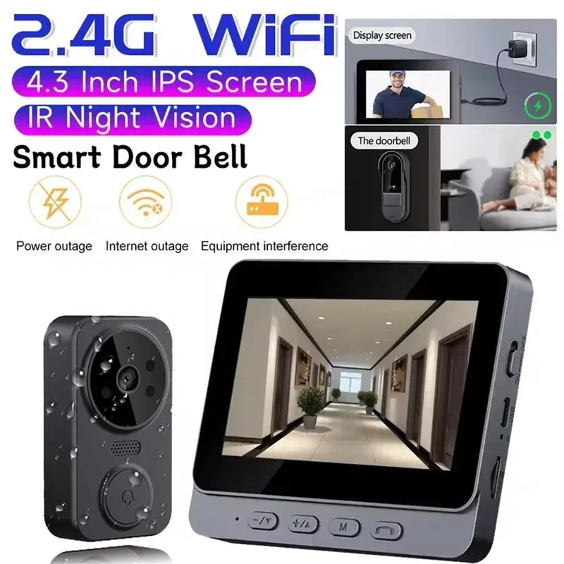 Wireless Video Doorbell with 4.3" Monitor