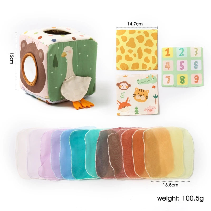 Montessori Sensory Tissue Box Toy with Soft Scarves