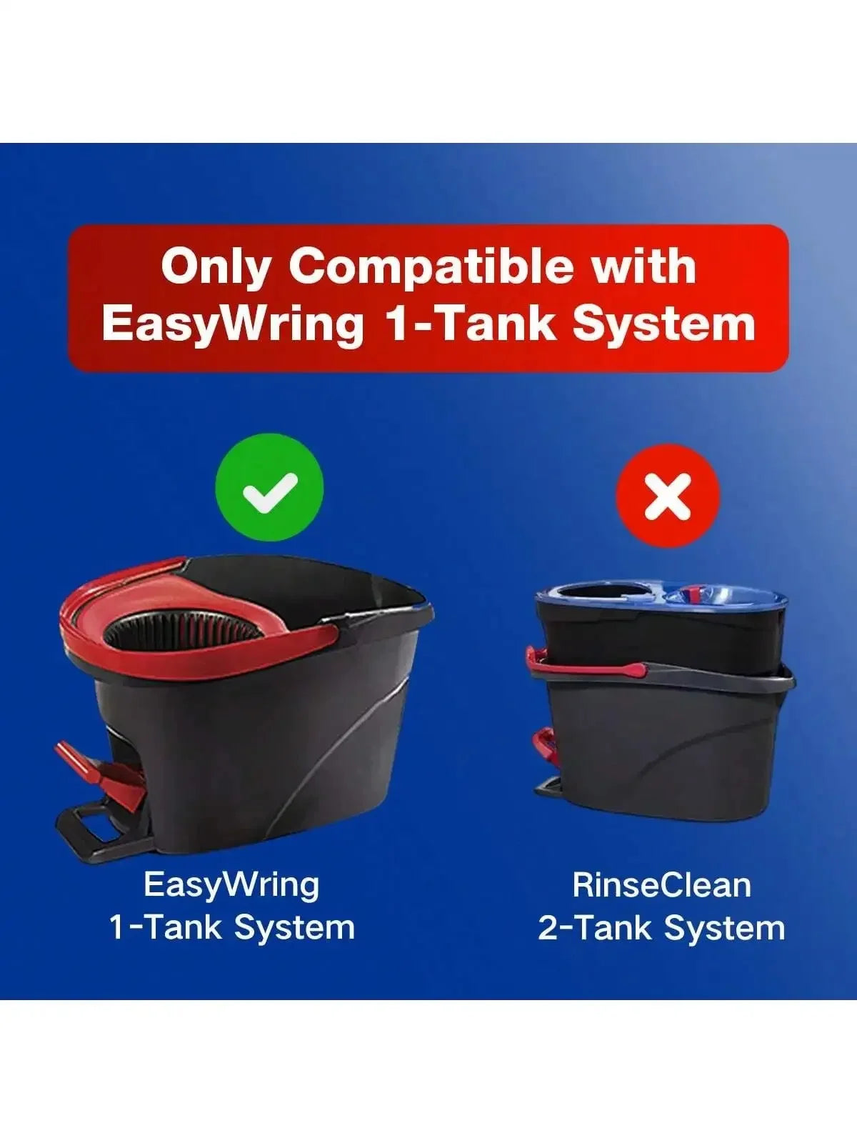 مقارنة بين رأس ممسحة نظام EasyWring ذي الخزان الواحد ورأس ممسحة نظام RinseClean ذي الخزانين.