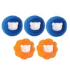 Four reusable laundry balls with white bear shapes for pet hair and lint removal
