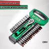 A green 1/4 ratchet wrench socket set with a chrome vanadium tool and various sockets is shown on a white background.