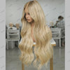 Perruque V-part sans colle, blonde à texture ondulée naturelle