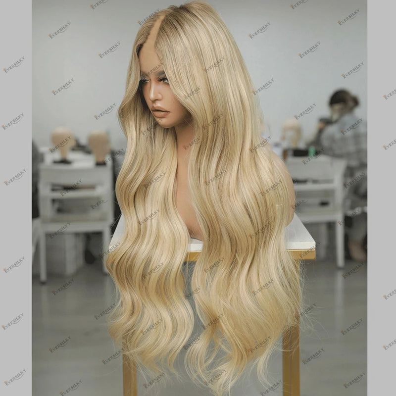 Perruque V-part sans colle, blonde à texture ondulée naturelle
