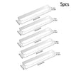 Five clear acrylic wall-mounted display shelves with various lengths and thicknesses.