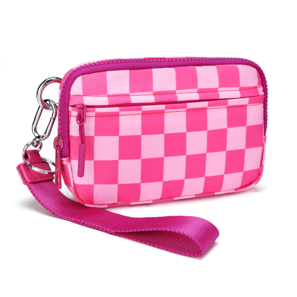 Checkered Zip-Around Wallet with Clear ID Window