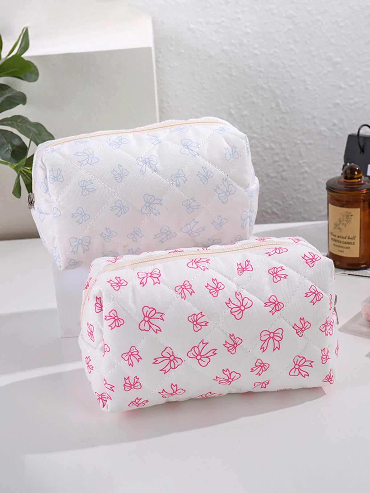Bowknot Print Makeup Bag - Large Capacity Travel Toiletry Organizer