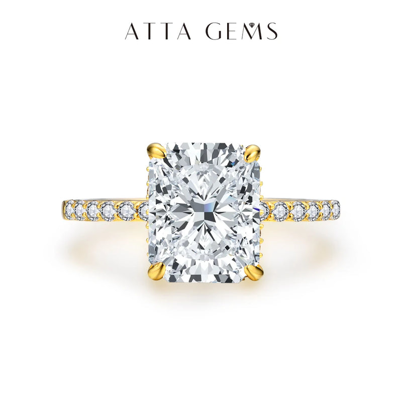 Radiant Cut Moissanite Engagement Ring with Hidden Halo