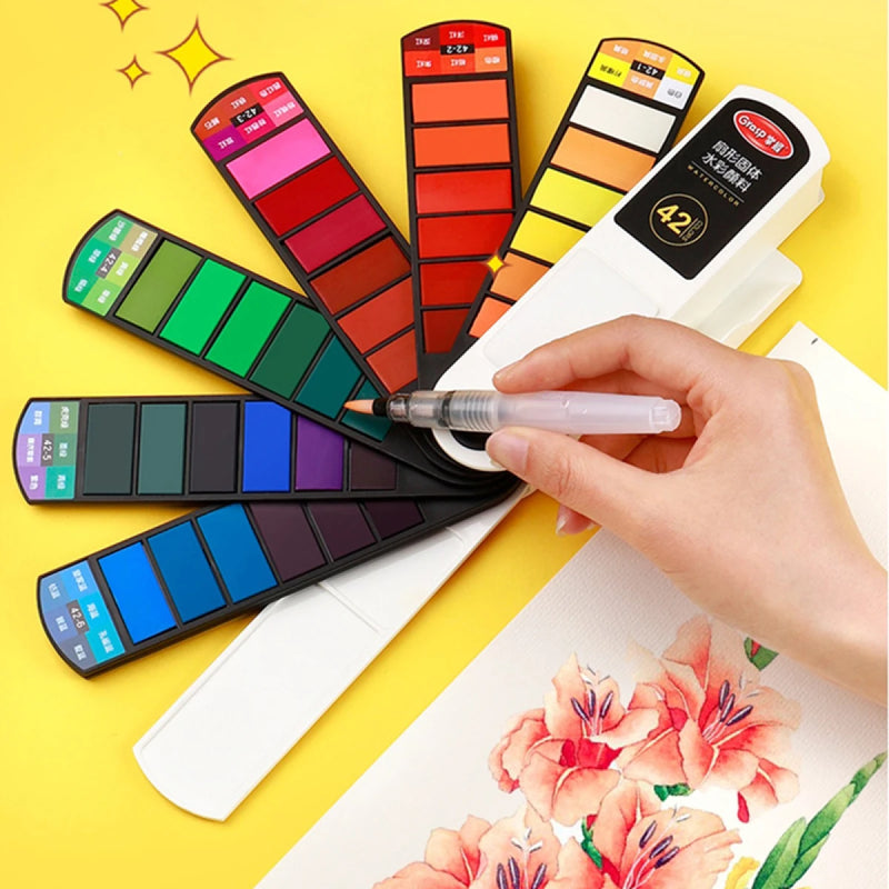 Faltbares Aquarell-Set für unterwegs mit Fächerpinsel