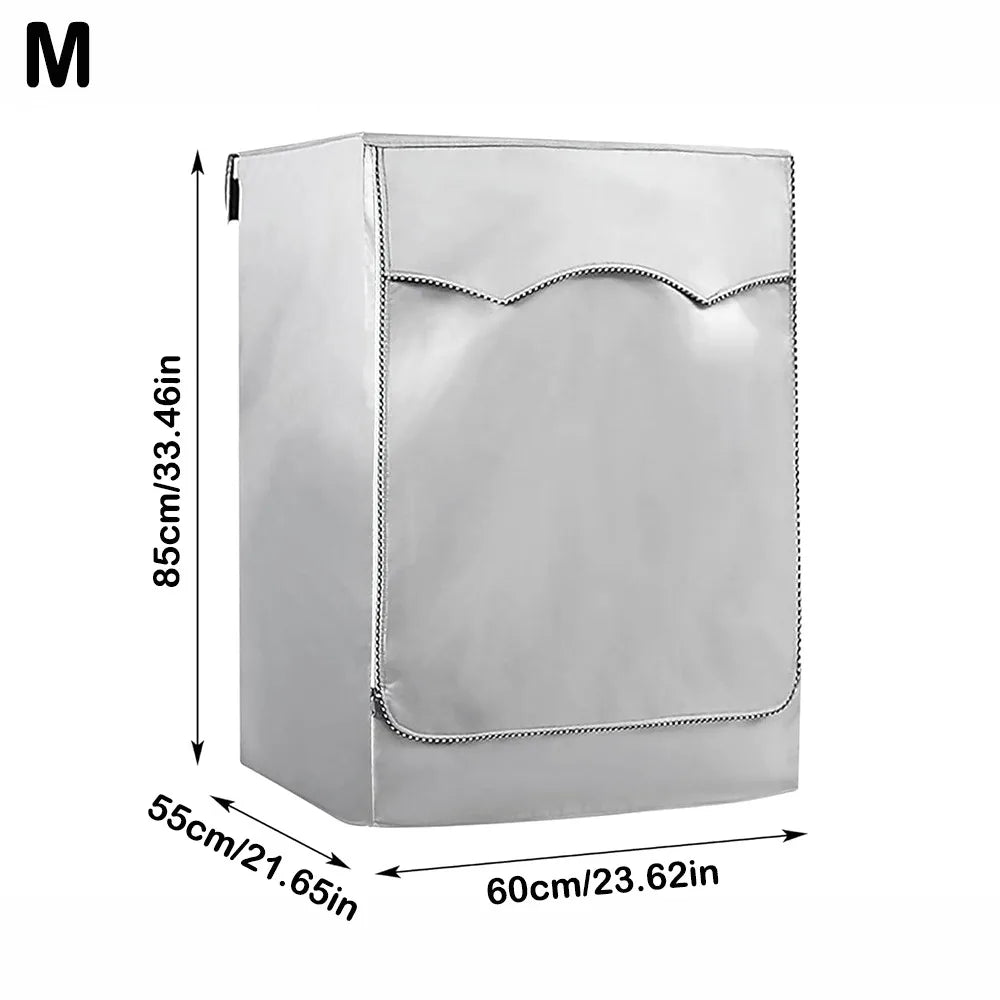 A white waterproof washing machine cover featuring a roll edge design.