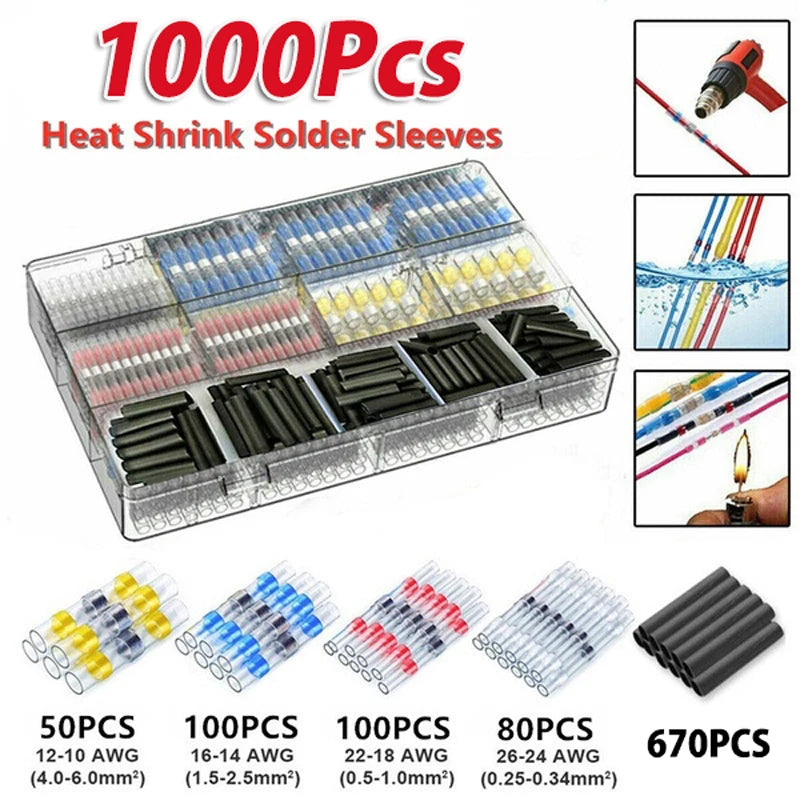 Storage case of 1000 pieces of heat shrink solder sleeves in various sizes