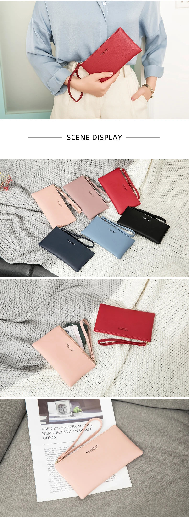 Slim PU Leather Zip-Around Wallet with Card and Phone Pockets