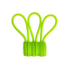 A pack of three bright lime green magnetic silicone cable ties used for organizing cords.