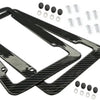 Black carbon fiber license plate frame with mounting screws and washers