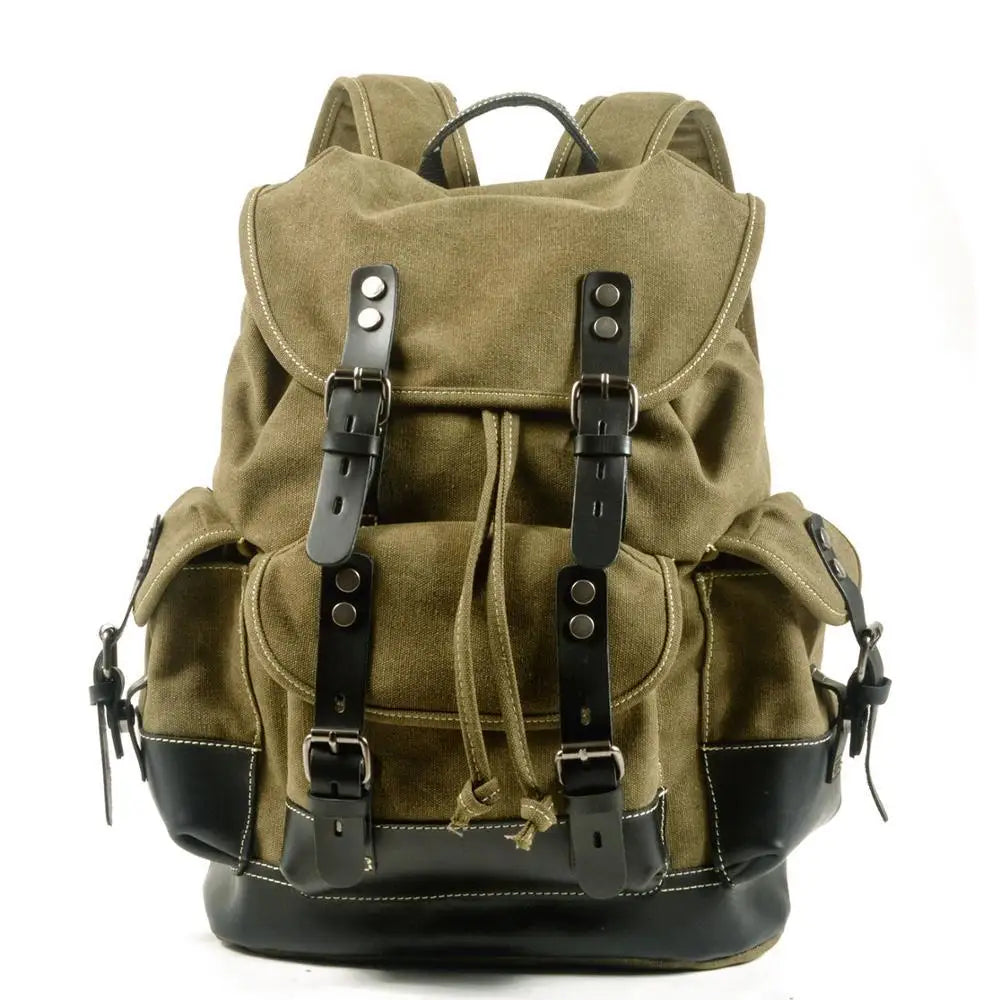 Canvas & Leather Travel Backpack – Waterproof, Large Capacity for School, Work & Hiking