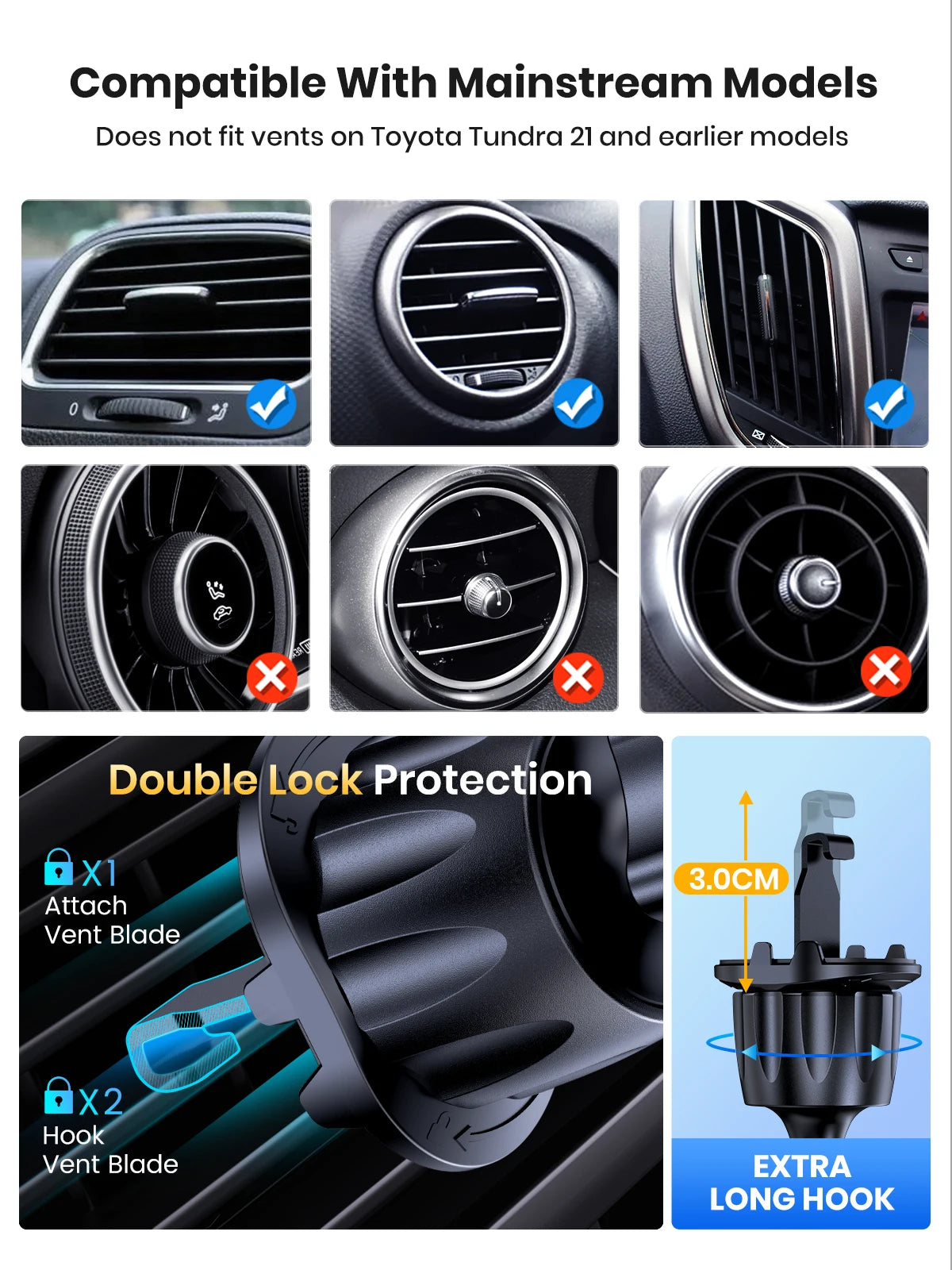 Universal Air Vent Car Phone Mount with 360° Rotation