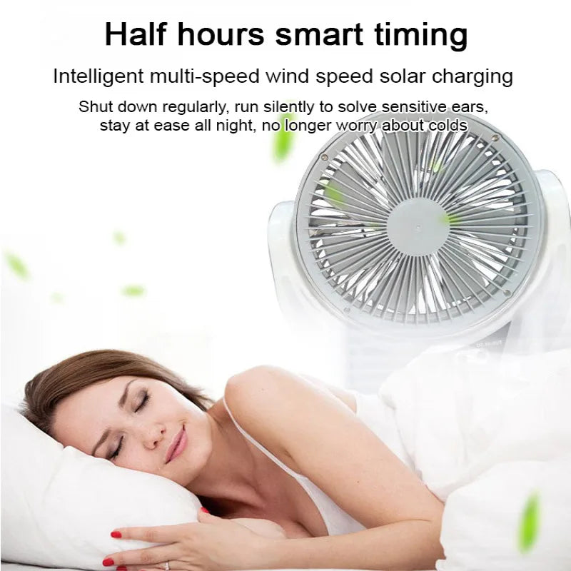 Ventilador de Escritorio Portátil con Energía Solar y Luz LED Nocturna