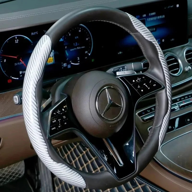 Carbon Fiber Style Microfiber Leather Steering Wheel Cover