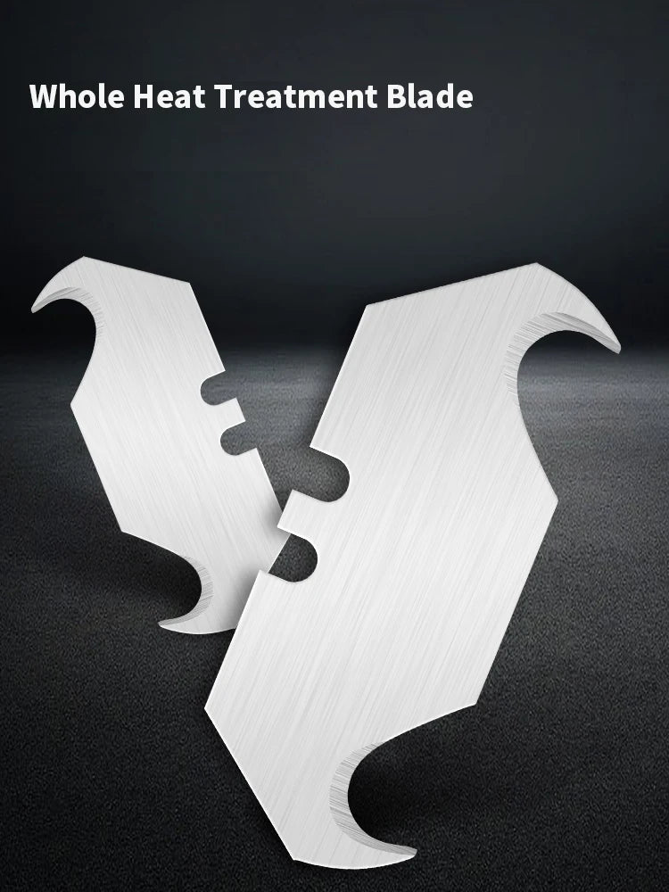 A white whole heat treatment blade is shown in a V-shape against a dark background.