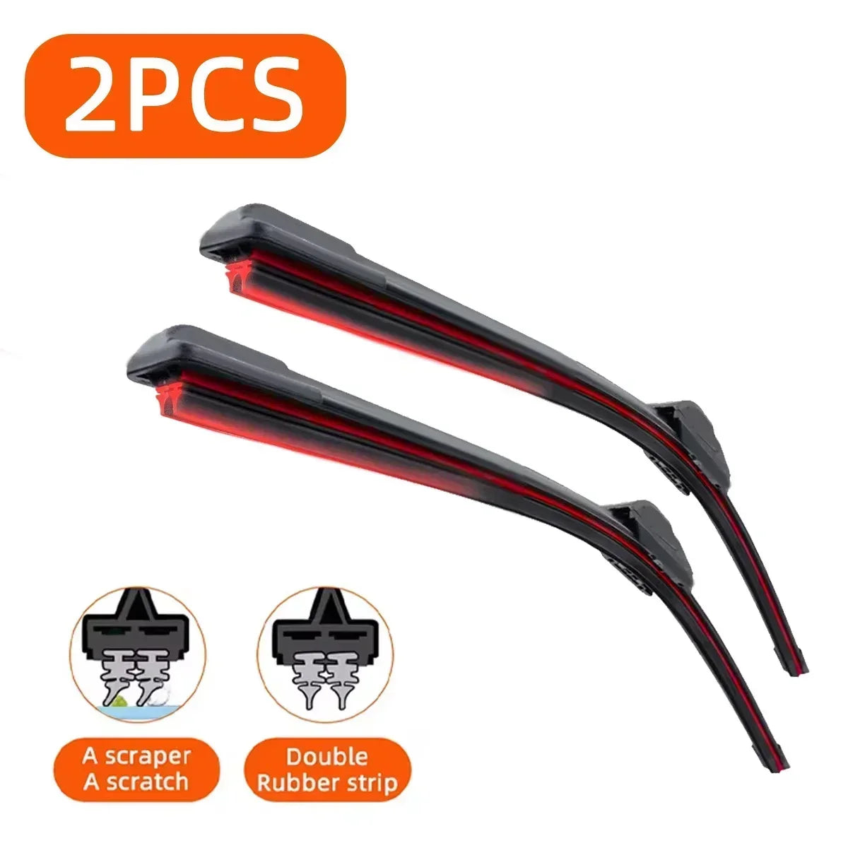 Set of two black rubber windshield wiper blades for an all-weather vehicle
