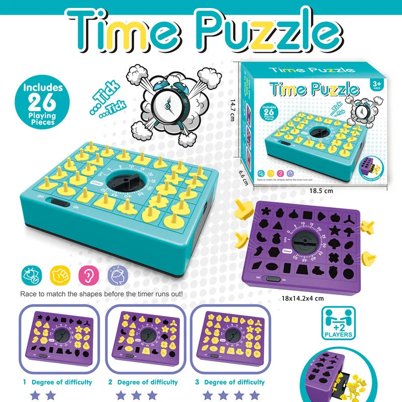 A set of Time Puzzle matching game boards in various colors and difficulties for kids.
