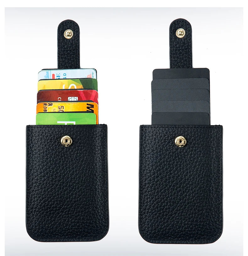 Slim Leather Card Holder with Quick-Access Pull Tab