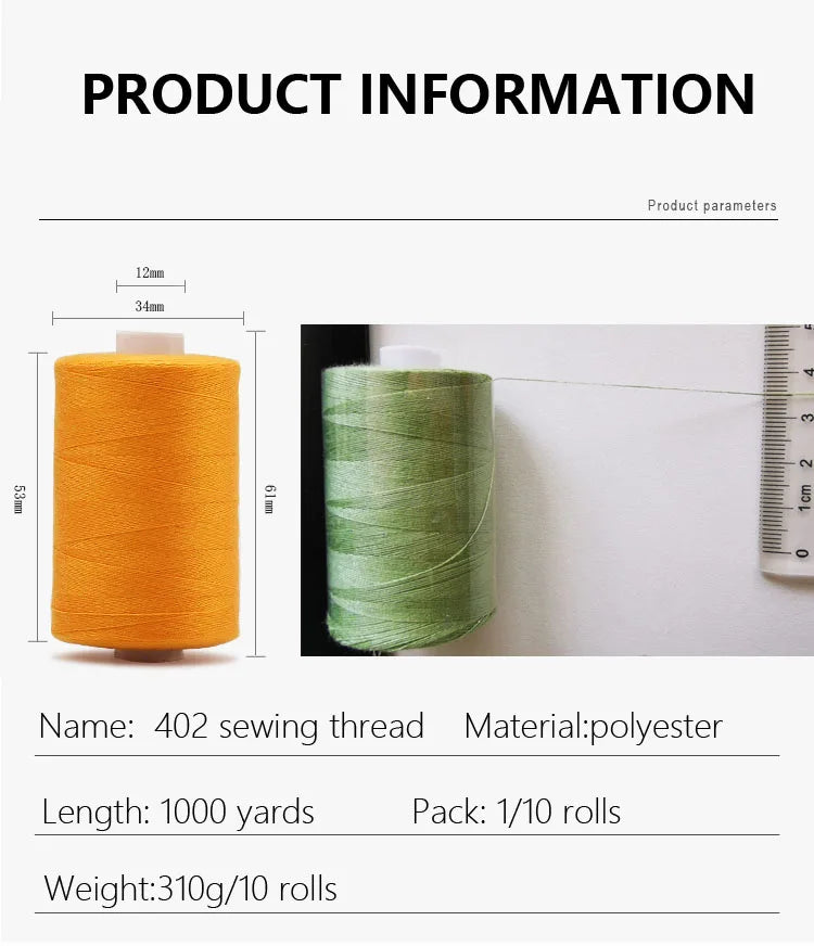 1000 Yard Polyester Sewing Thread Spools — 10 Color Pack