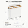 White bamboo-framed toilet paper holder with a lid shown in various dimensions.