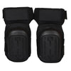 A pair of black heavy-duty gel knee pads with adjustable straps.