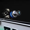 A close-up of protective covers for 360 degree car cameras, showing a blue lens and a camera lens against a dark background.