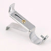 Silver metal curtain rod brackets with an adjustable wall mount support and a small brass pin.