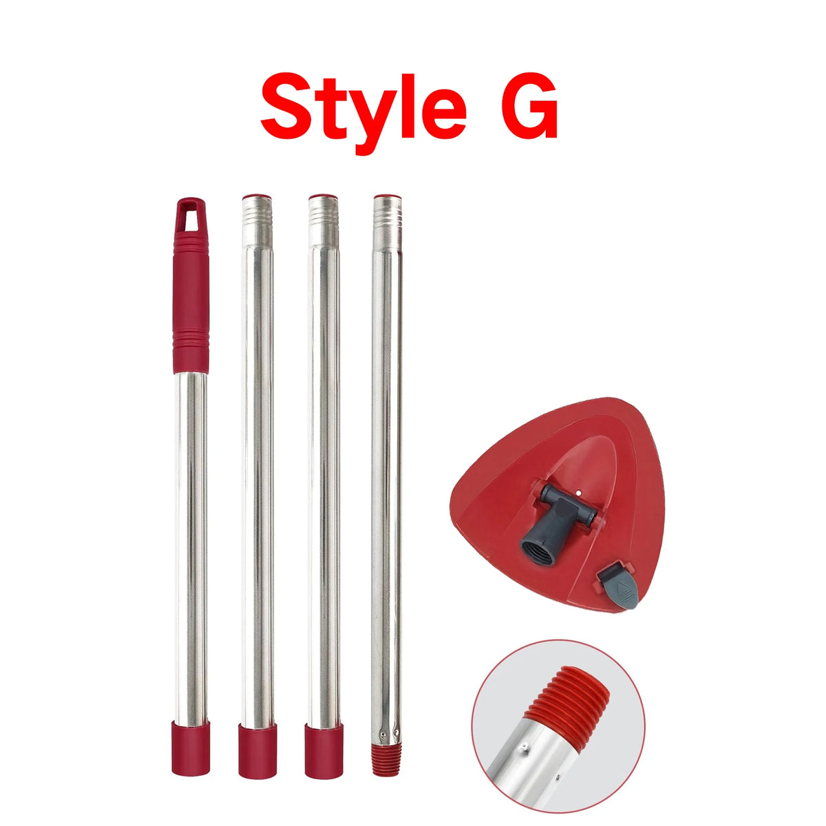 Replacement mop handle and base for O-Cedar/Vileda systems in red and silver.