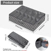 Folded under-bed shoe storage organizer with a diamond pattern and clear window shown next to its expanded size.