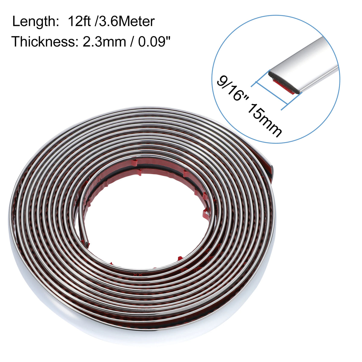 Roll of chrome car door edge guard trim strip with dimensions 12ft long and 2.3mm thick