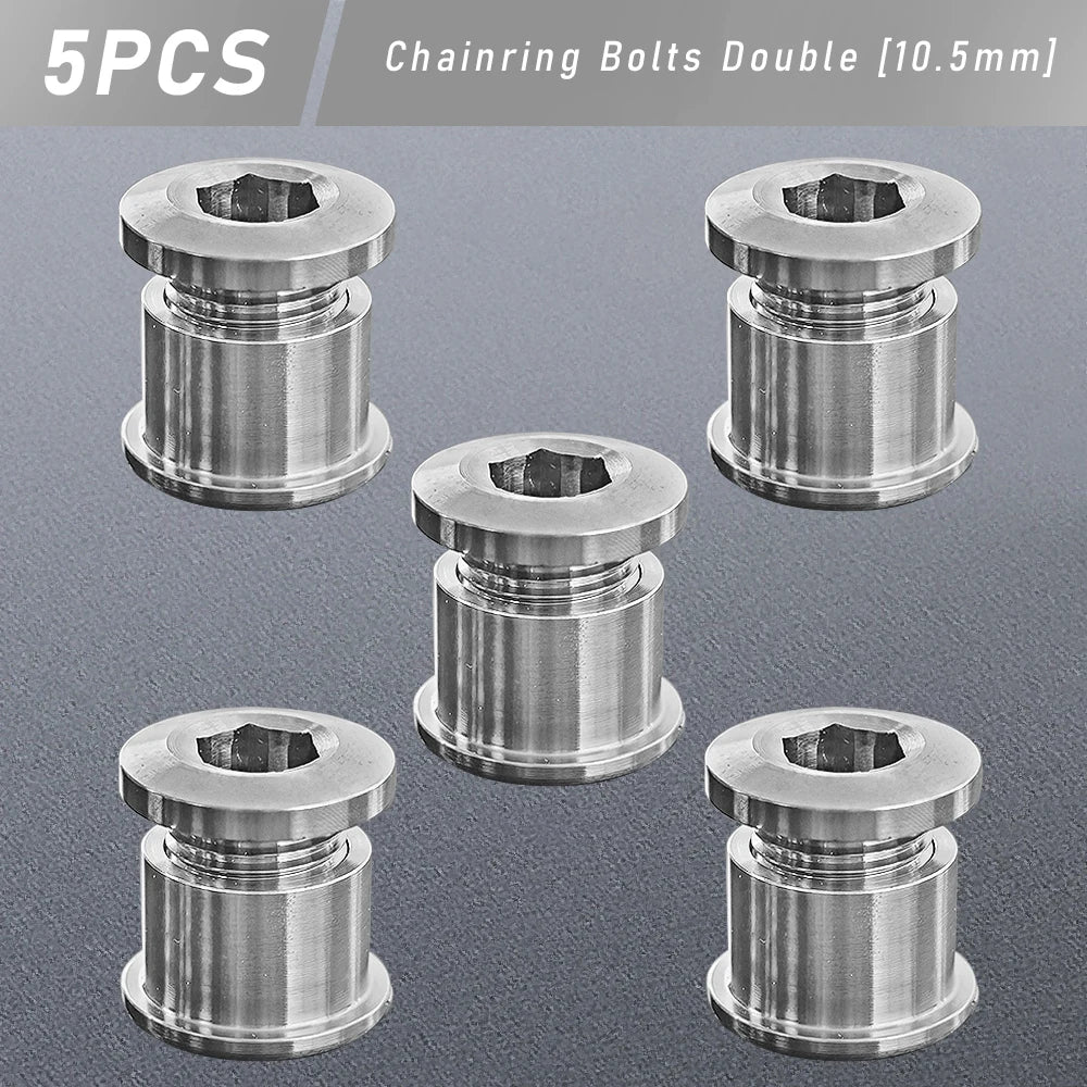 Five pieces of titanium alloy chainring bolts, 10.5mm, used for mountain and road bikes.