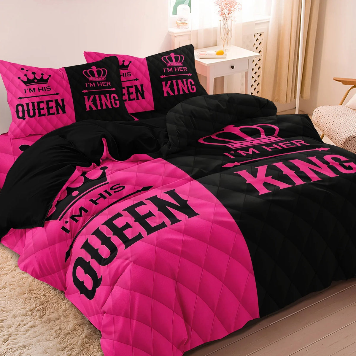 King & Queen Crown Print Duvet Cover Set