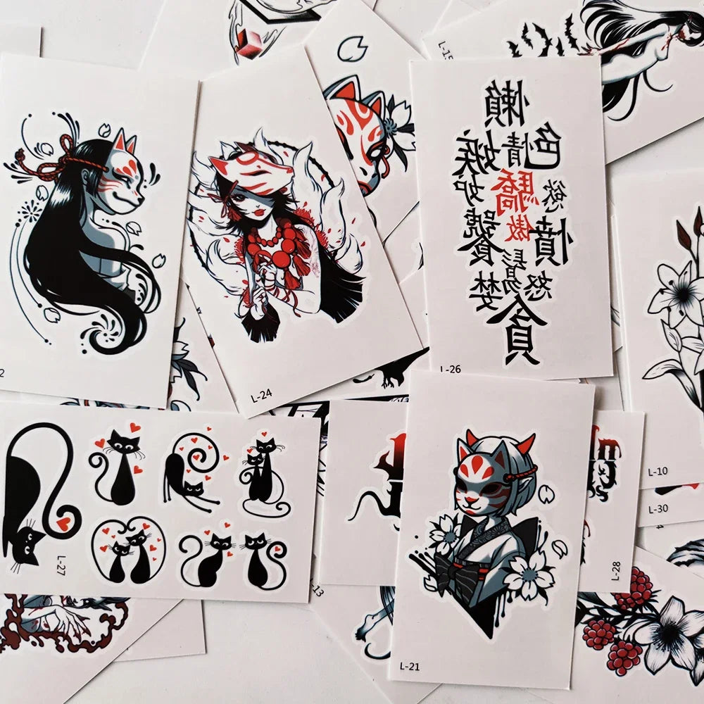 Colección de pegatinas temporales con diseños de luna, estrella, diablo y flor.