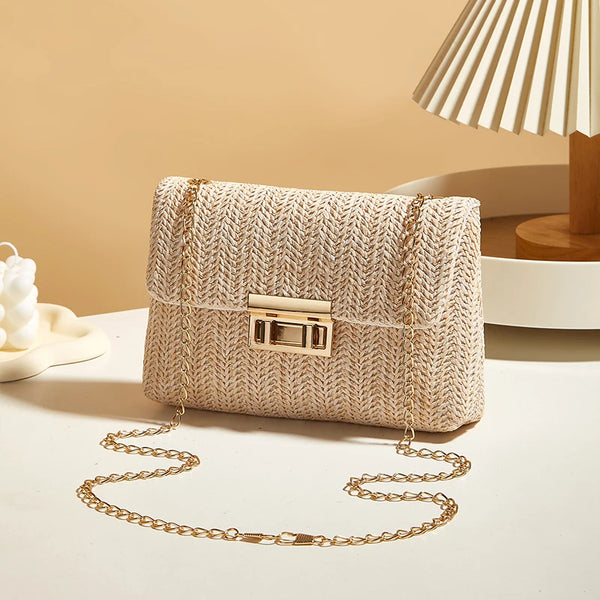 Bohemian Woven Crossbody Bag with Chain Strap