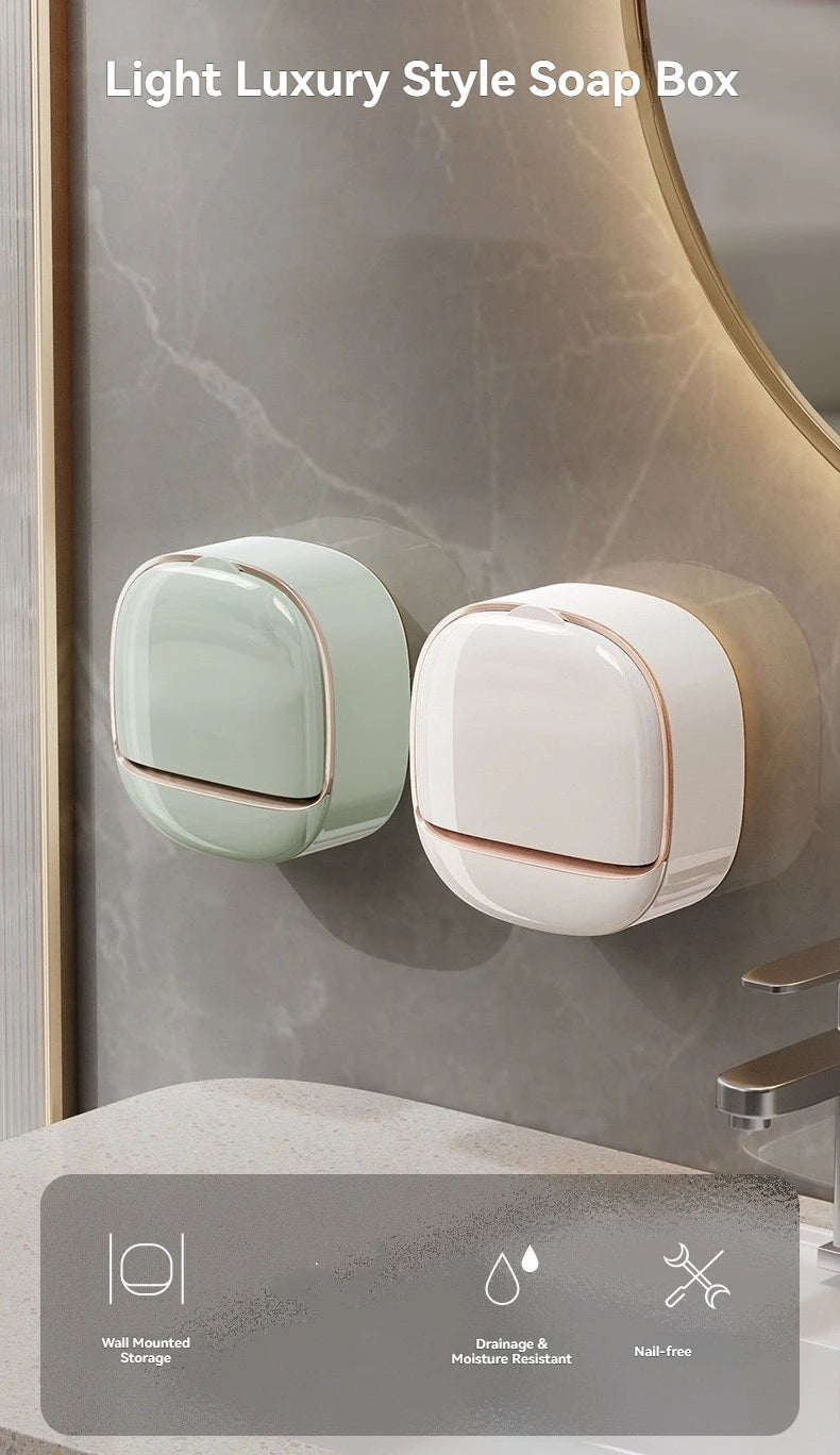 Light luxury style soap box featuring two ceramic dispensers mounted on a marble wall.