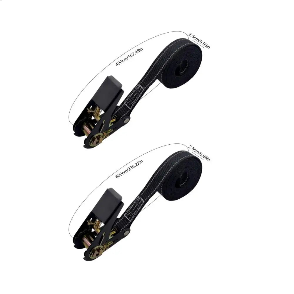 Two heavy duty ratchet tie down straps are shown, measuring 400cm and 600cm.