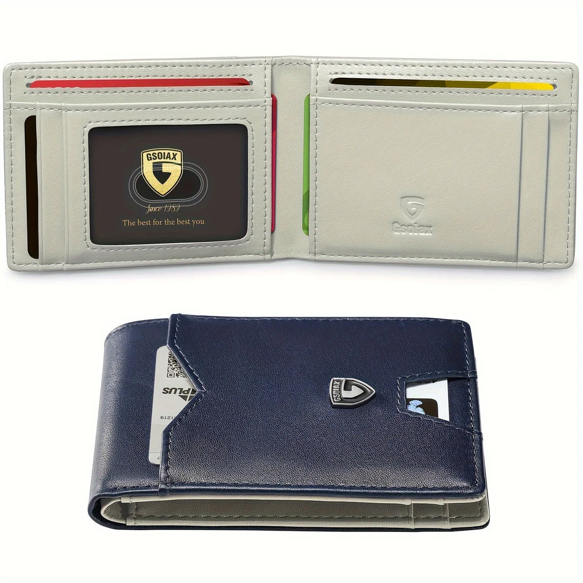 Slim RFID Blocking Leather Card Holder Wallet with Geometric Pattern