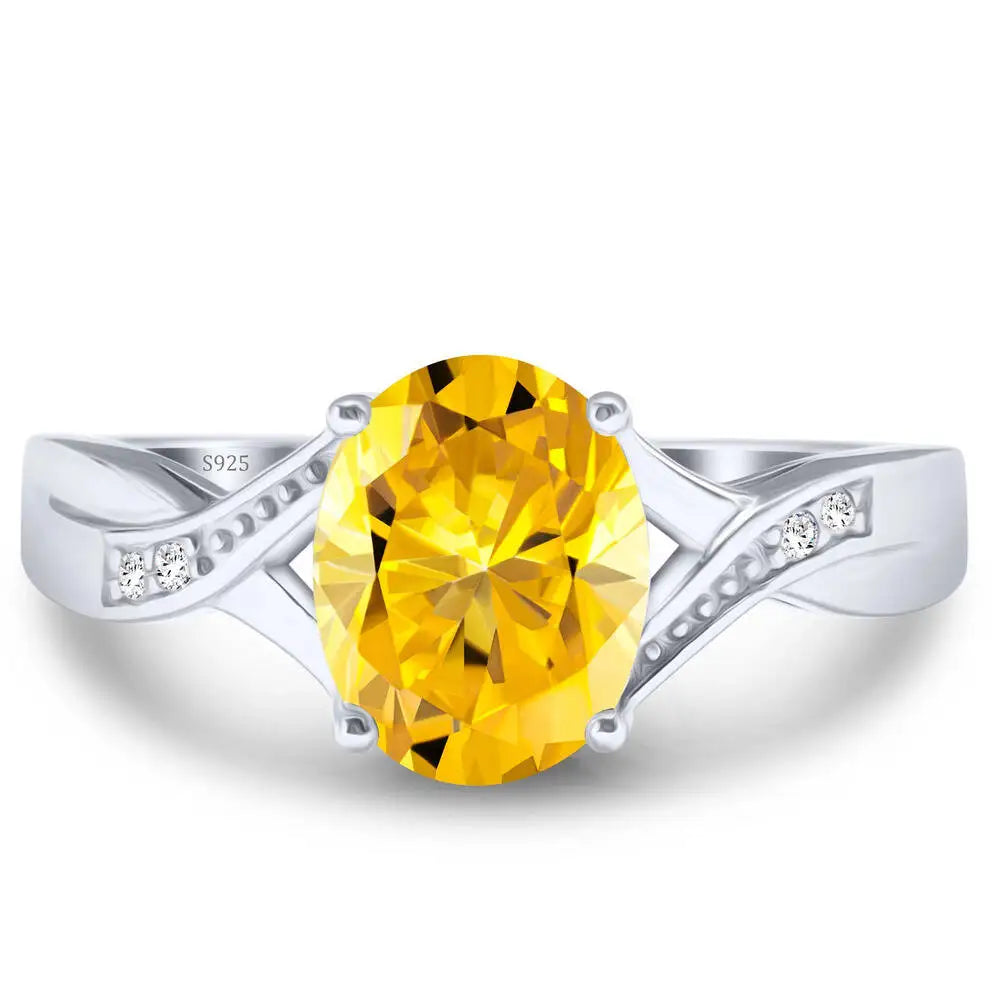 Bague charm en moissanite féérique, argent sterling 925, avec une pierre jaune ronde.