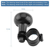 A black universal steering wheel spinner knob with a mounting bracket and various depth specifications.